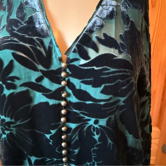 Sundance Emerald Green Velvet Burnout Blouse Shirt Top Size XS Boho Silk Blend - Picture 5 of 13